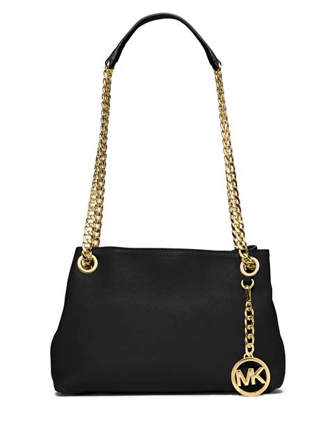 michael kors black leather purse gold chain|Michael Kors chain shoulder bag.